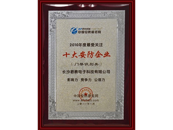 2010年度最受關注十大安防企業